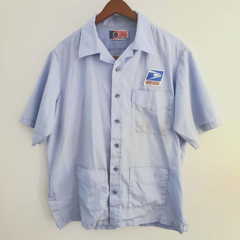 USPS letter carrier CCA uniform shirt Jac sz L button down short sleeve blue